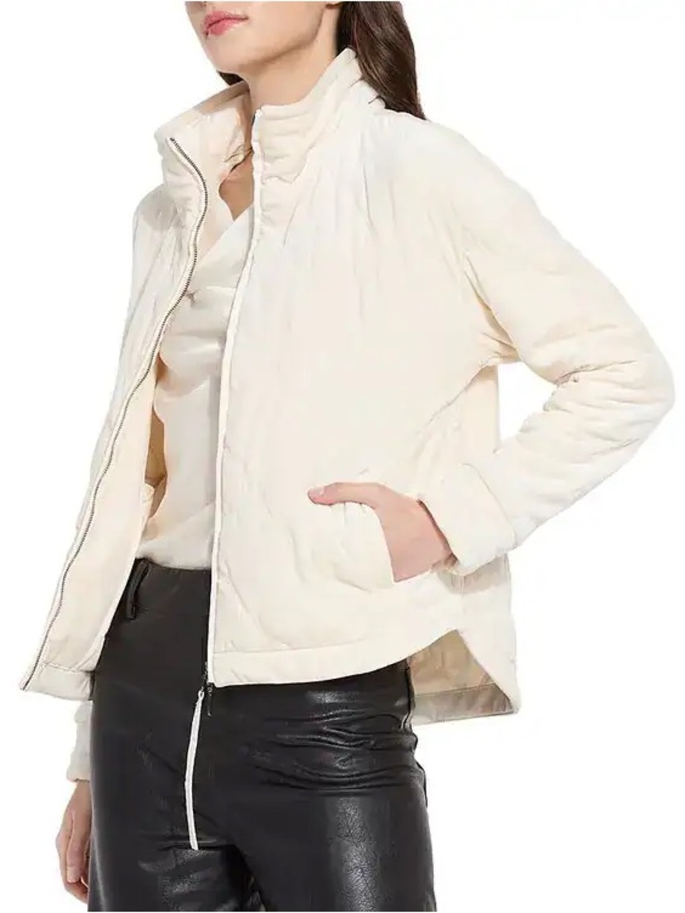 Lysse Cream Quilted Stand-Collar Puffer Jacket Lyssé Astra Quilted Velvet Jacket